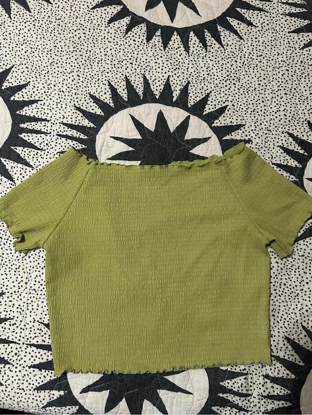 Levi's Olive Green Ribbed Crop Top with Lettuce Hem